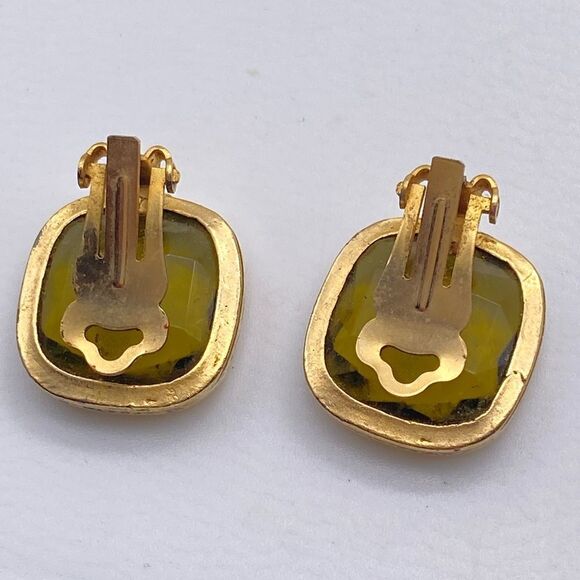 Vintage Citrine Yellow Square Earrings Clip On Clip Back cocktail party - Picture 5 of 6